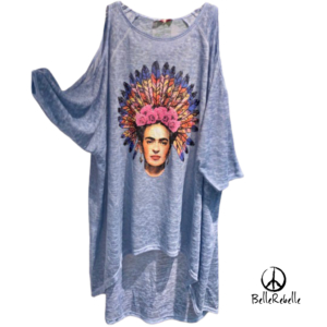 T-Shirt Oversize ML fendues *FRIDA KAHLO* AV / Bleu Jean